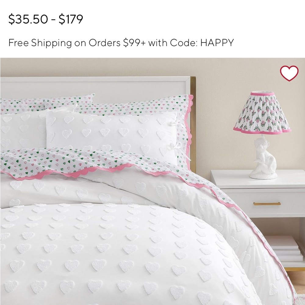 Pottery Barn Roller Rabbit White Heart Duvet and Sheet sets Twin/XL